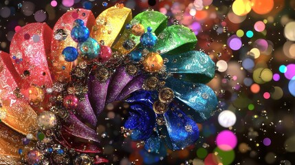 A vibrant, abstract composition of multicolored spheres and dots, creating a dynamic and lively visual effect.