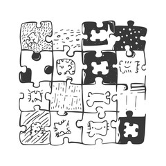 Hand Drawn Doodle Of A Puzzle With Various Patterns And Designs
