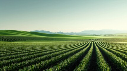 Lush Sustainable Farming Landscape with Scenic Rolling Hills and Vibrant Vegetation  Expansive green fields rows of crops