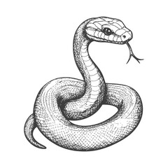 Fototapeta premium Hand Drawn Illustration Of A Coiled Snake With Its Head Raised