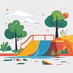 Fototapeta premium skate park rail on plain white background childish style illustration