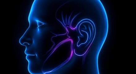 Obraz premium Human Ear Anatomy: A Digital Wireframe Illustration 
