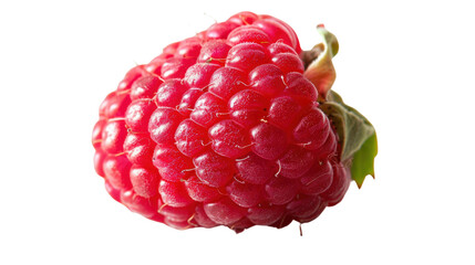 Fresh ripe raspberry isolated on transparent background with green leaves