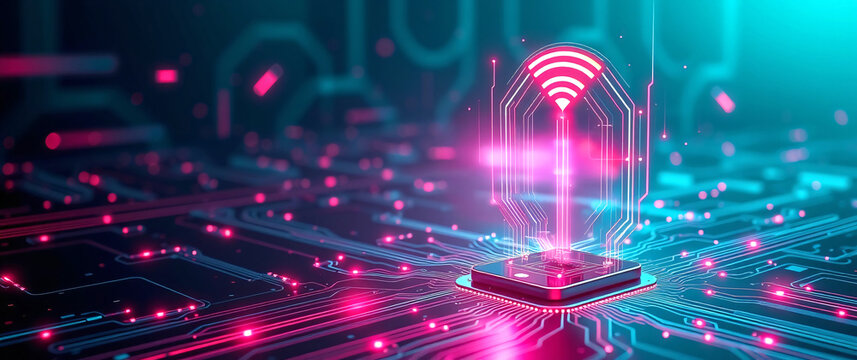 Futuristic Smart City with 5G Network: Multi-Colored Urban Landscape Featuring Wireless Communication, IoT, CPS, and ICT Integration.