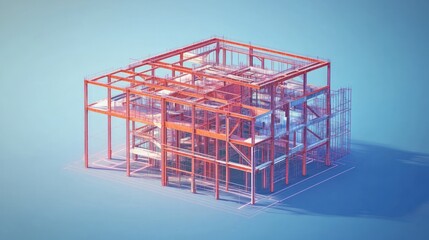Abstract architectural structure, construction, modern building design, isometric view, possible use stock image