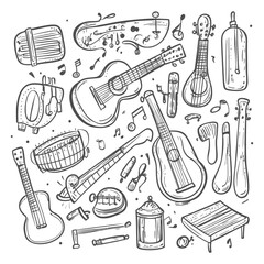 Fototapeta premium Hand Drawn Illustration Of Various Musical Instruments Design