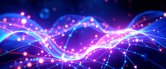 Fototapeta premium Graphic design background of tech scene or neon light blue beige tone. highlighting the process of integrating technology into traditional business models, Digital transformation strategy concept.