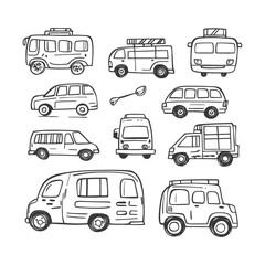 Hand Drawn Outline Illustration Of Various Vehicles