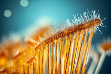 A highly detailed 3D medical illustration of human skin layers, showcasing hair follicles, blood vessels, nerves, sebaceous glands, and fat tissue. 