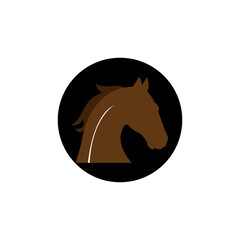 The horse's head is brown on a white background
