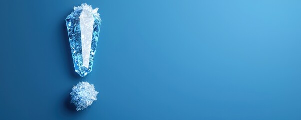 Fototapeta premium Mesmerizing Levitating Ice Crystal Exclamation Mark Glowing in Ethereal Blue Hue Captivating abstract 3D digital art with a floating shimmering ice crystal shape against a vibrant
