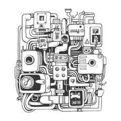Obraz premium Hand Drawn Sketch Of A Complex Interconnected Machine With Various Components