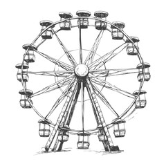 Hand Drawn Sketch Of A Ferris Wheel With Cabins