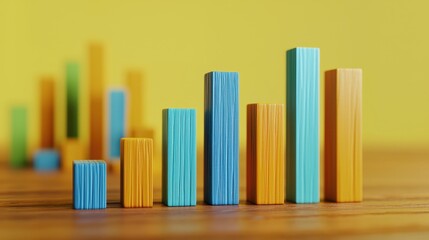 Obraz premium Colorful Wooden Blocks Forming Ascending Bar Graph Business Growth Chart Concept