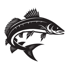 Lurking Pike silhouette, the silent stalker of the deep - Pike illustration - Minimalist Pike vector - Fish silhouette
