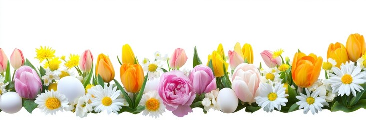 Fototapeta premium Colorful Floral Arrangement with Tulips and Daisies for Spring Decor
