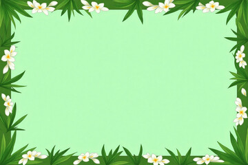 green frame with white flowers and green leaves