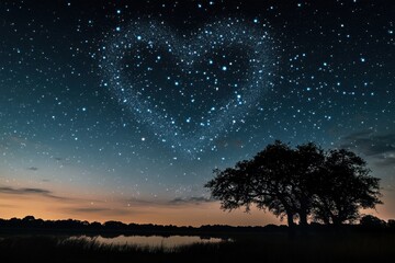 A photo of a night sky filled with stars arranged in the shape of a heart A starlit sky featuring constellations forming a heart .