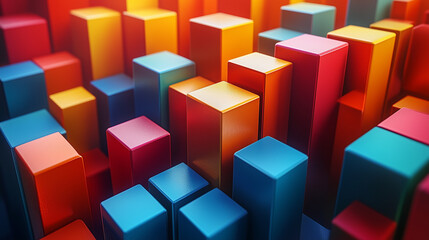 Obraz premium Vibrant abstract arrangement of colorful geometric shapes in a modern art setting