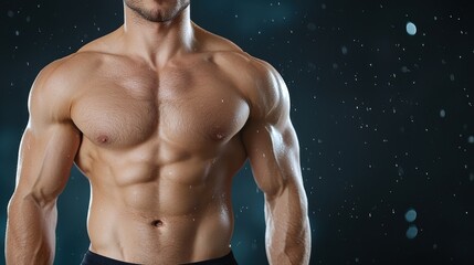 Fototapeta premium Muscular and Fit Male Torso Showcasing Defined Abdominal Muscles and Sculpted Physique Fitness Bodybuilding and Healthy Lifestyle Concept