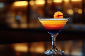 
Cocktail Close-up: A close-up of a cocktail glass, showing all the layers of the drink and garnish.

