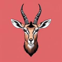 Fototapeta premium antelope head on plain red background childish style illustration