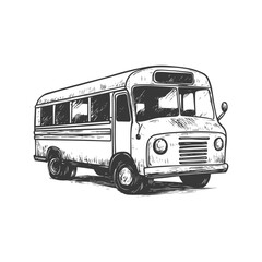 Hand Drawn Sketch Of A Vintage School Bus With A Detailed Front View