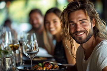
Family dinner in kitchen with natural products.