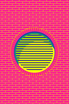 A circular air ventilation in the brick wall