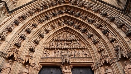 Obraz premium Gothic cathedral stone carvings: intricate detail, craftsmanship. Medieval architecture, majestic