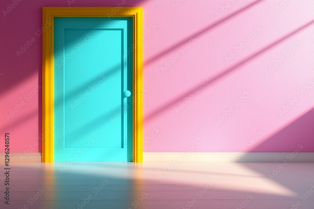 Poster a bright and colorful light shines through the entrance of an empty room, creating beautiful shadows
