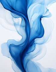Fototapeta premium A detailed shot of blue ink flowing across soft white paper, creating abstract lines and patterns, with delicate streaks and vibrant fluid movement.