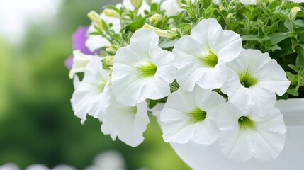 White petunia flowers creating a colorful display in garden
