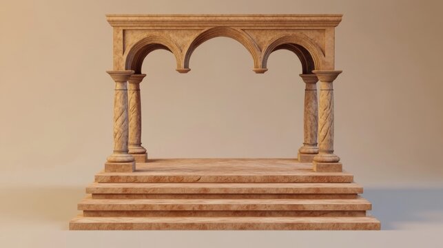 Stone Archway, Empty Gazebo, Beige Background - Powered by Adobe