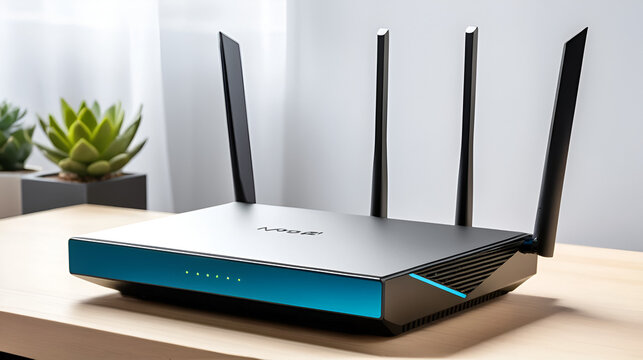 High-tech WiFi router modem on a surface. advanced technology and wide range. WI-FI router