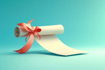 A rolled paper document tied with a decorative red bow