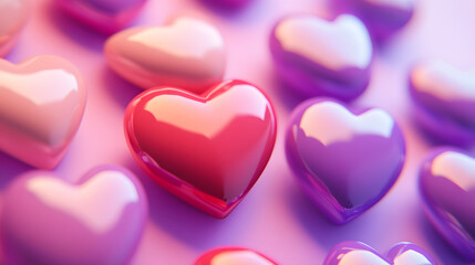 Obraz premium A background full of hearts in different colors, such as pink, purple, blue, and turquoise 