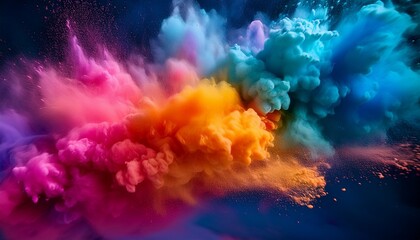 Fototapeta premium A detailed shot of soft clouds of powdered pigment dispersing in the air, with vibrant colors swirling and mixing, creating a dynamic and artistic visual effect.