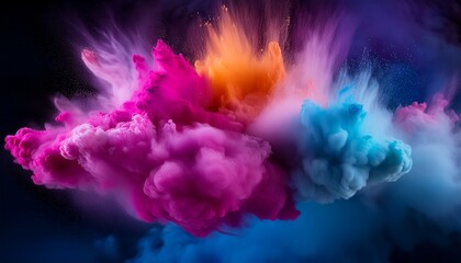 Fototapeta premium A detailed shot of soft clouds of powdered pigment dispersing in the air, with vibrant colors swirling and mixing, creating a dynamic and artistic visual effect.