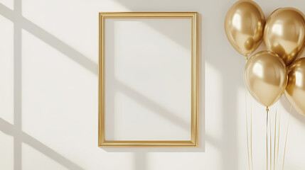 Golden Frame with Balloons Hanging
