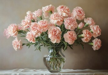 Beautiful Arrangement of Pink Carnations in Glass Vase on Table