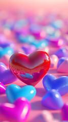 Obraz premium A background full of hearts in different colors, such as pink, purple, blue, and turquoise 