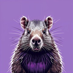 porcupine head on plain purple background childish style illustration