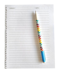 Blank notebook and a pen isolated on white