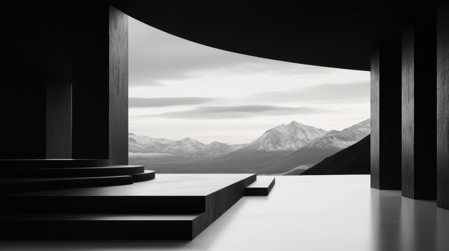 A sleek, minimalist portfolio featuring meticulously designed black and white landscapes, showcasing the agency is expertise in creating harmonious environments.
