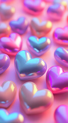Obraz premium A background full of hearts in different colors, such as pink, purple, blue, and turquoise 