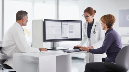Rare illness research team analyzing lab results on a computer. Featuring discovery and scientific research
