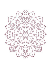 Mandala with Various Animal Silhouettes – Intricate Adult Coloring Page on White Background