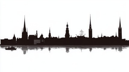 Fototapeta premium Malmo Sweden City Skyline Silhouette with Black Buildings Isolated on White. Vector Illustration of Malmo's iconic landmarks, representing business travel, tourism, and historic architecture