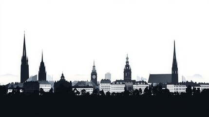 Fototapeta premium Malmo Sweden City Skyline Silhouette with Black Buildings Isolated on White. Vector Illustration of Malmo's iconic landmarks, representing business travel, tourism, and historic architecture
